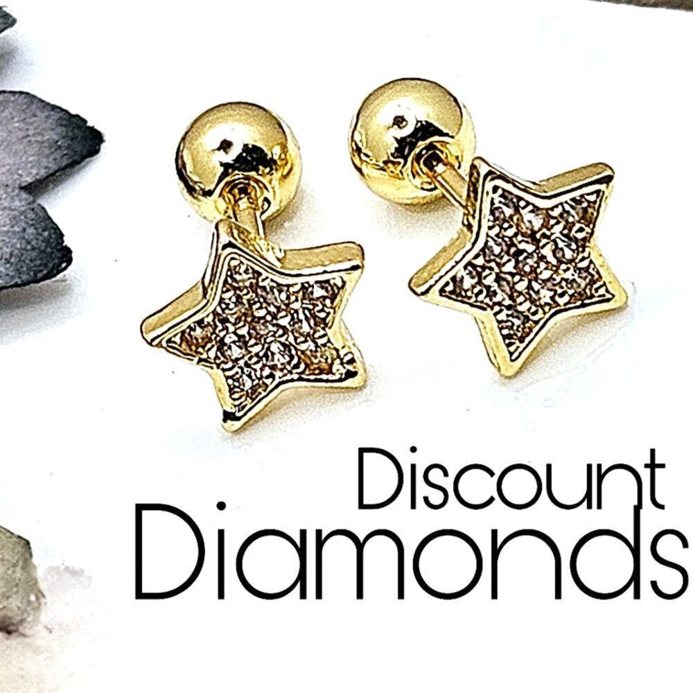 Dainty 18K Yellow Gold Star Earrings on 925 Silver